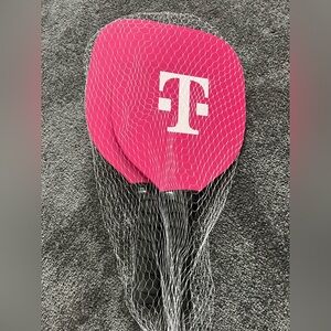Pink and White Pickleball Set with 2 Wooden Paddles and 1 Ball